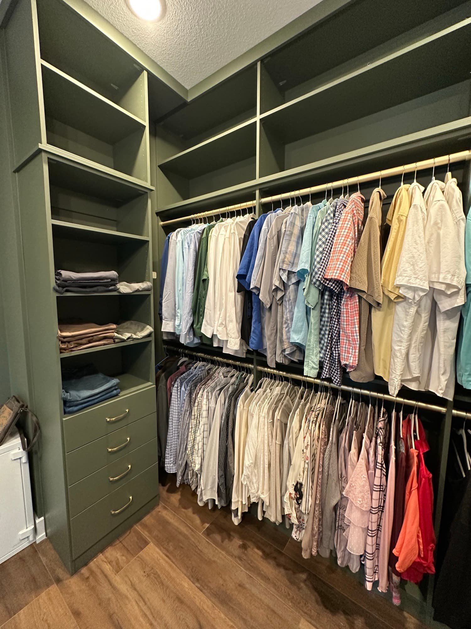 Walk-in closet hanging sections