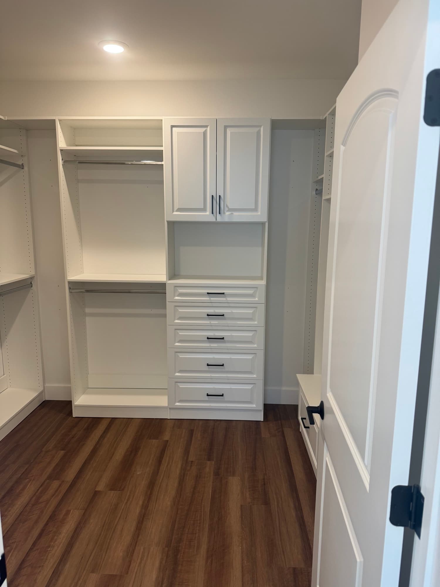 Mudroom shoe storage and bench detail in Jefferson City, MO