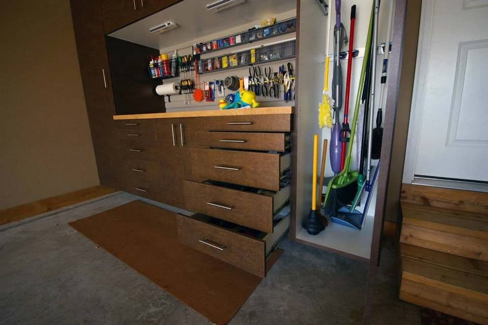 Garage workshop with organized tool storage in Columbia, MO