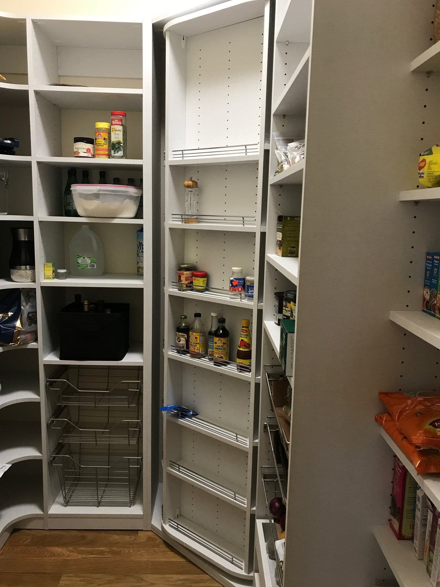 Close-up of pantry door-mounted spice rack