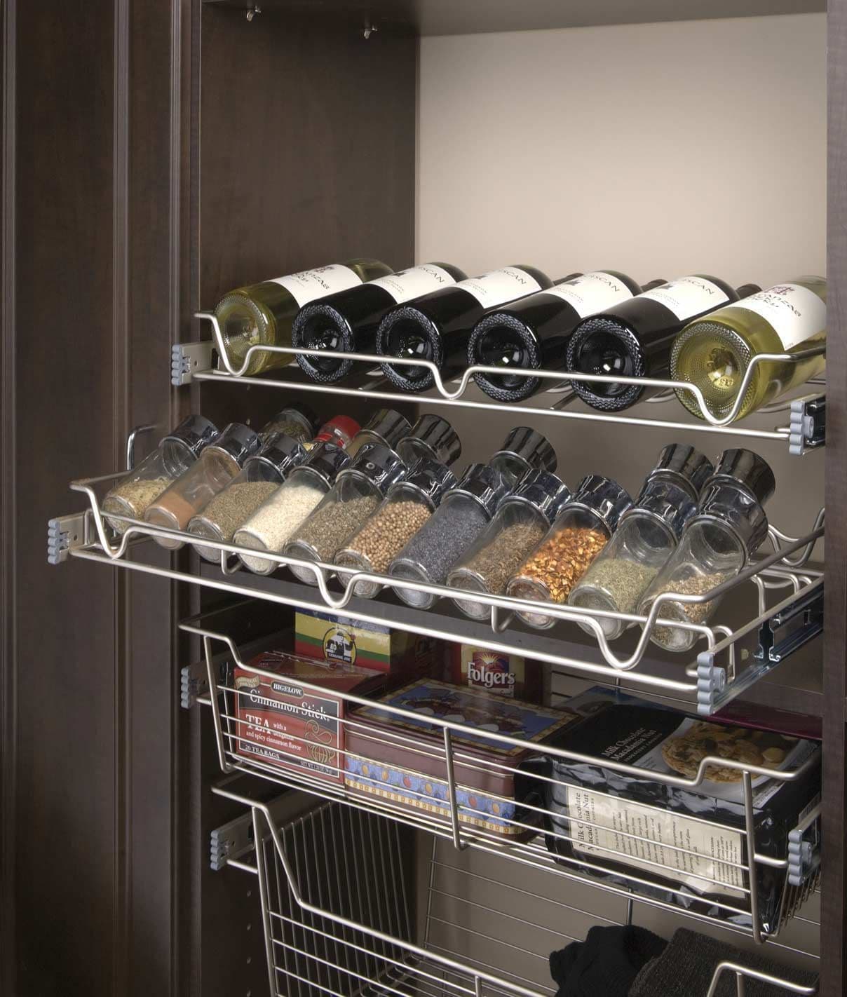 Pantry corner with wine and spice storage